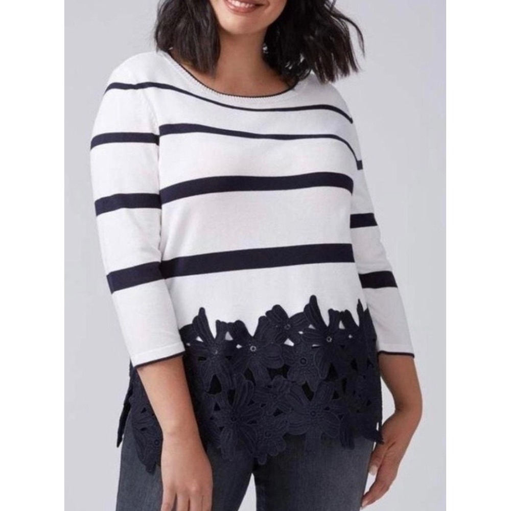Lane Bryant Black‎ White Striped Sweater with Lace Hem Plus Size 26/28 NWT